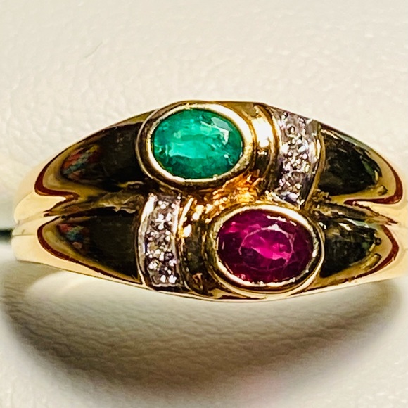 18k gold ruby & emerald Ring - Picture 3 of 8